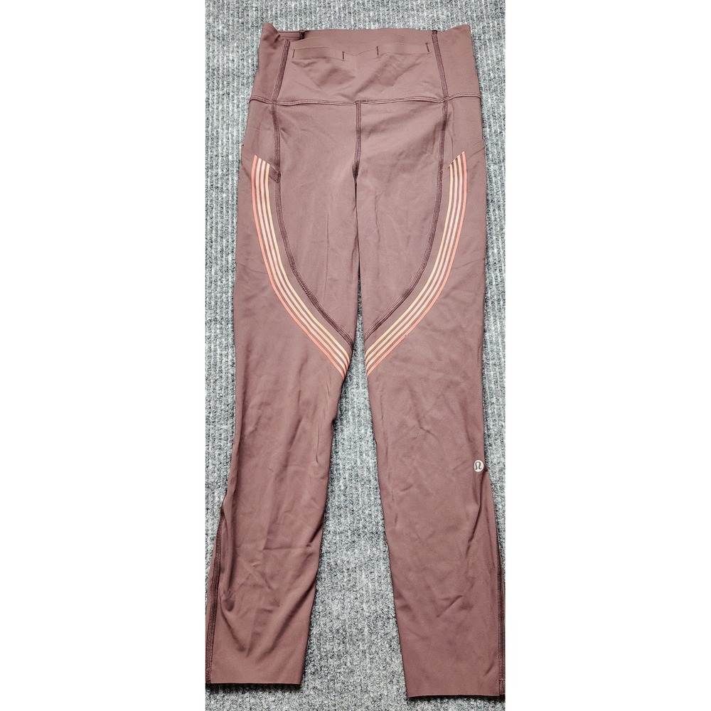 Lululemon Tight Stuff Tight II 25" Leggings Brown Stripe Size 4 High Rise Pocket